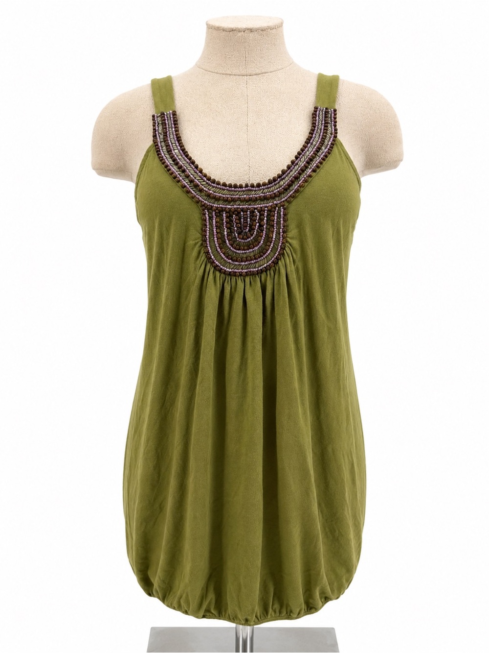 Apart Green Beaded Tank Top Sleeveless Boho Long Size US 6